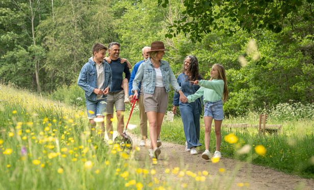 Finlake Family Walking Through Grass